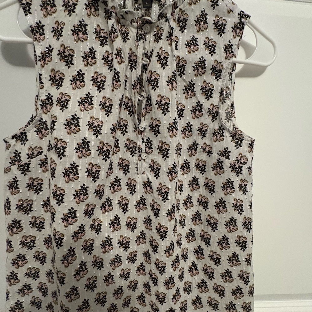 Talbots Black and Cream Floral Blouse